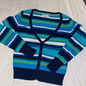 Cute long sleeve sweater. Size medium Aeropostale, green blue and white stripes.
